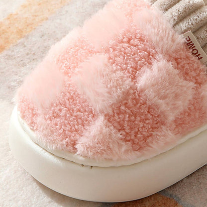 CHECKERED FUZZY WARMIES SLIPPERS- Pink