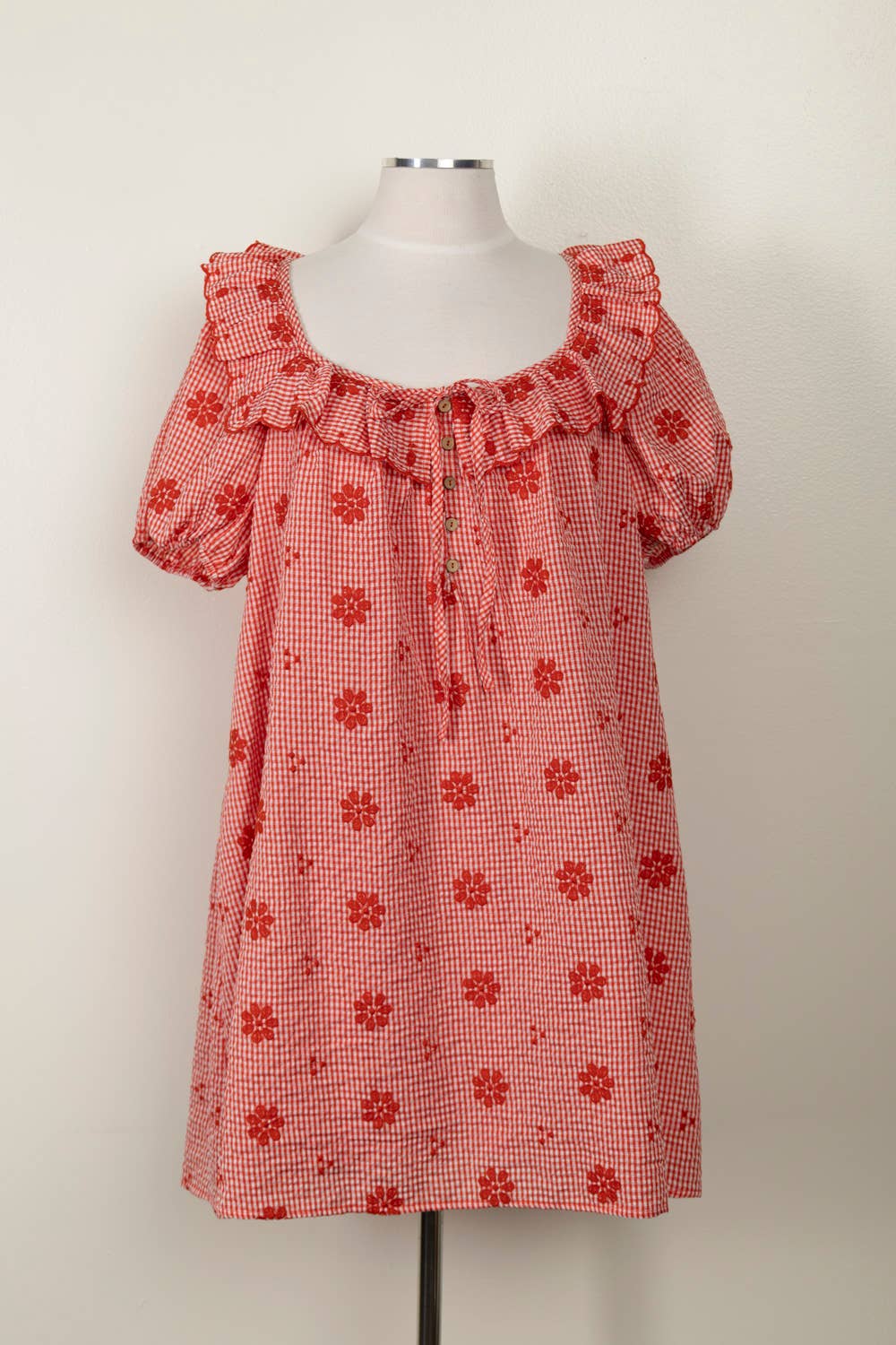 ND32012-Floral Embroidery Puff Sleeve Mini Dress - Baycreek & Co