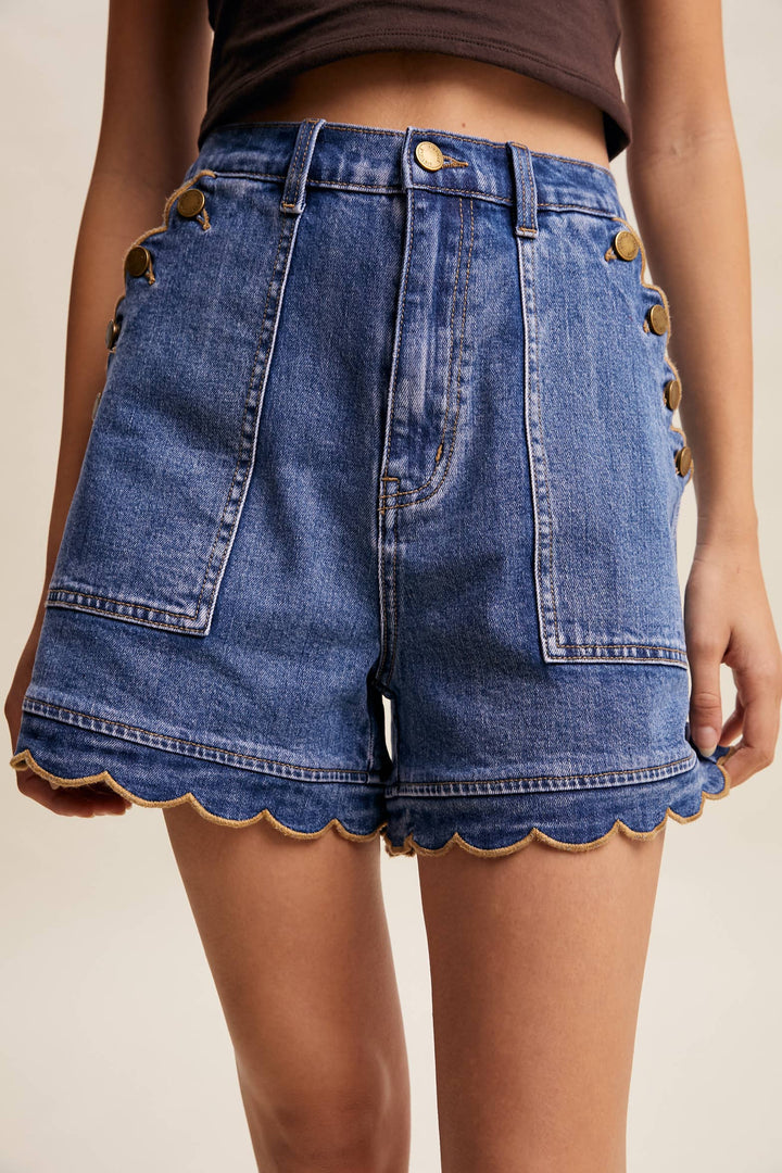 Scallop Button-Side Stretch Denim Shorts LP0277 - Baycreek & Co