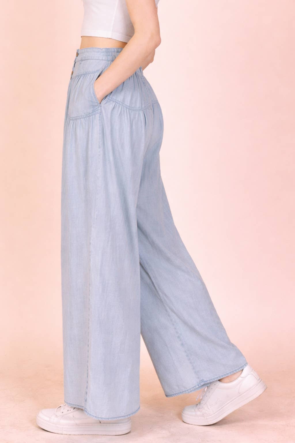 NP70935-Mineral Washed Chambray Wide Pants - Baycreek & Co