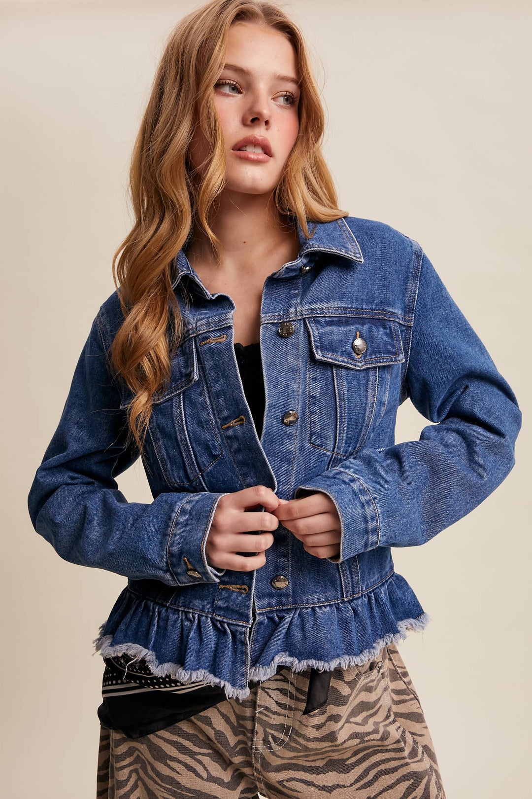 Ruffled Hem Denim Jacket - Baycreek & Co
