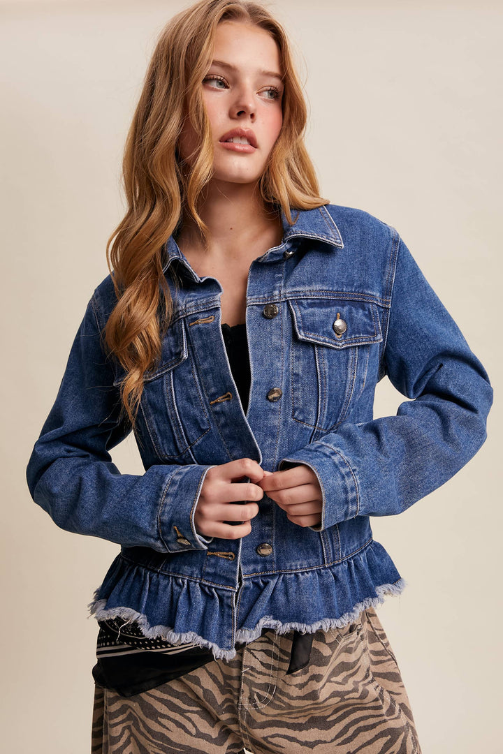 Ruffled Hem Denim Jacket - Baycreek & Co