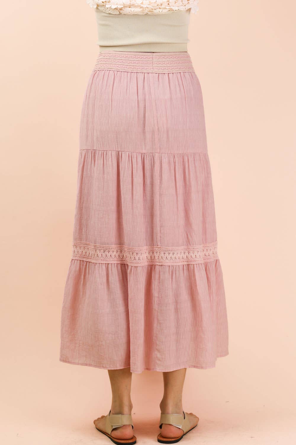 NS50200-Tiered Layers Solid Woven Mini Dress W/ Lace Trim - Baycreek & Co
