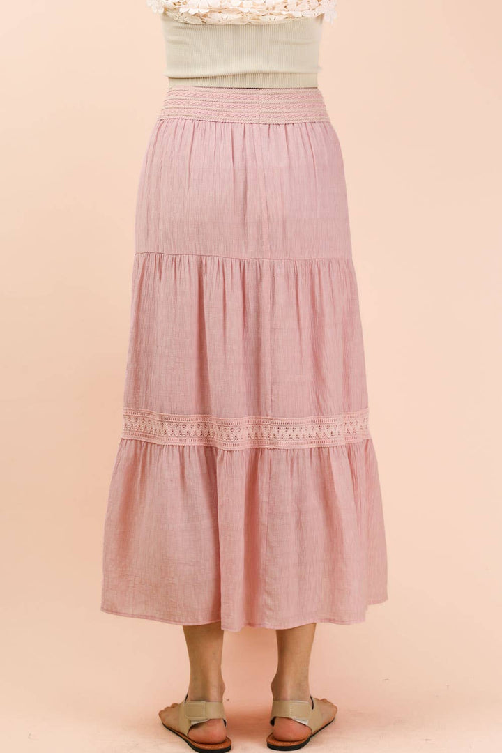 NS50200-Tiered Layers Solid Woven Mini Dress W/ Lace Trim - Baycreek & Co