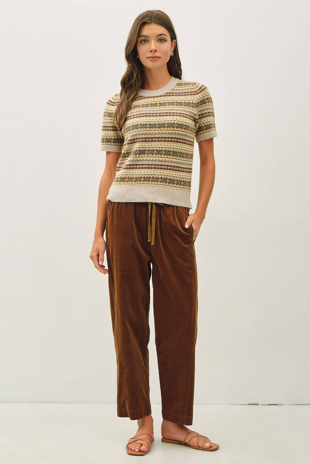 FAIR ISLE SHORT SLEEVE SWEATER: MUSTARD / S - Baycreek & Co