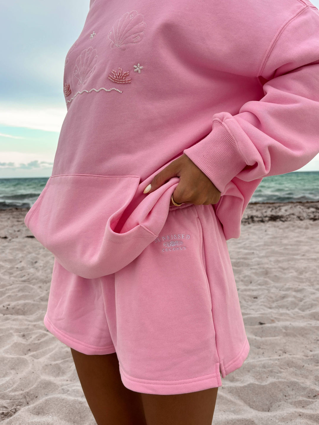 Lottie Pink Embroidered Sweat Shorts 100% Cotton - Baycreek & Co
