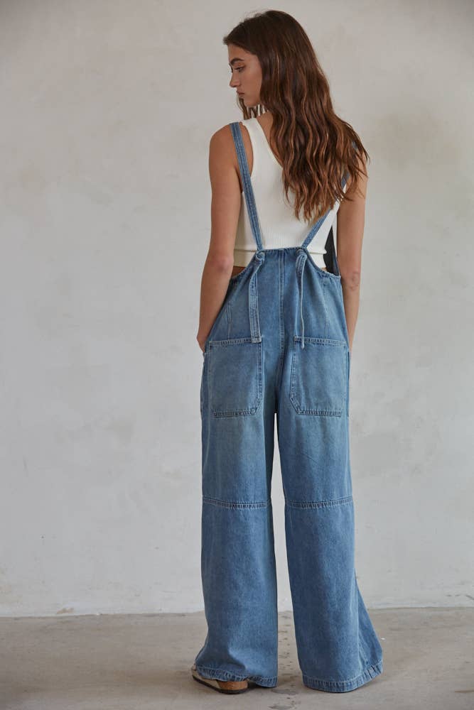 Denim Square Neck Overalls