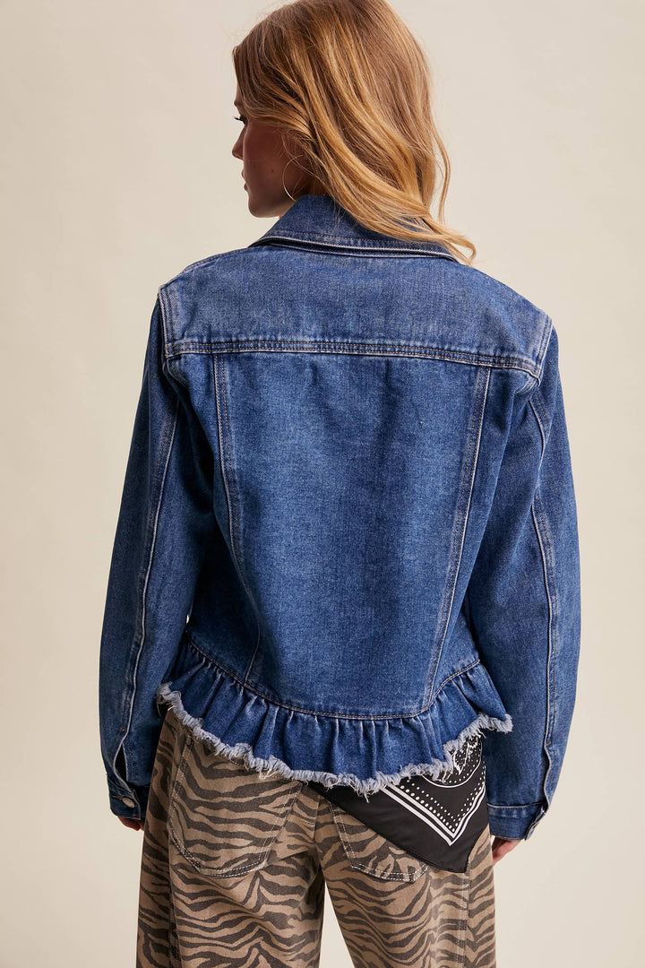 Ruffled Hem Denim Jacket - Baycreek & Co