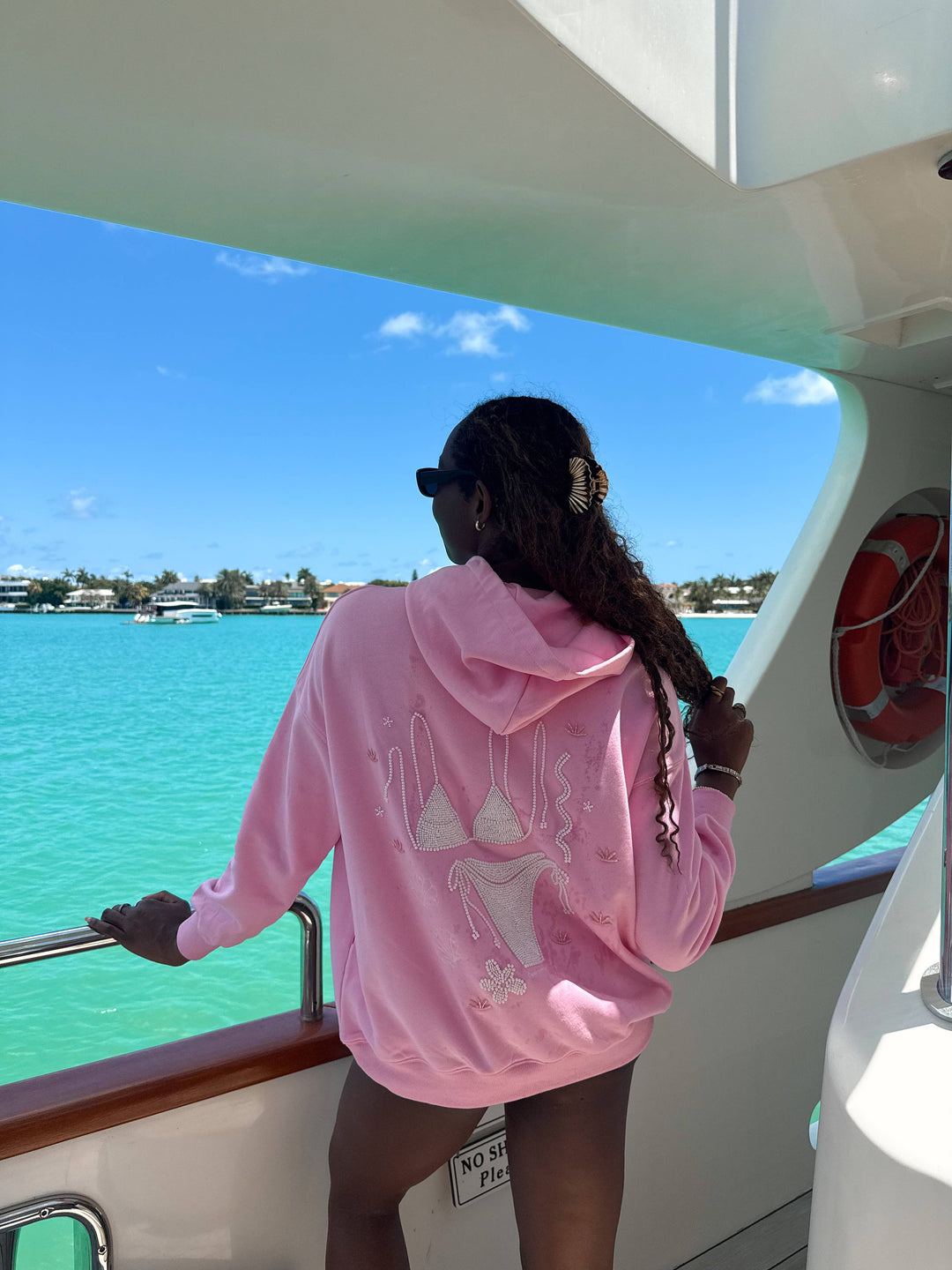 Lottie Pink Bikini Beaded Ocean Hoodie 100% Cotton - Baycreek & Co