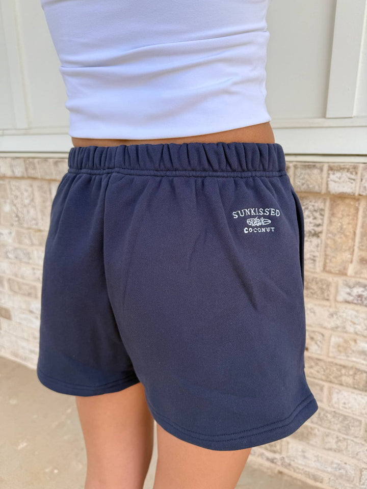 Navy Blue Embroidered Sweat Shorts 100% Cotton - Baycreek & Co