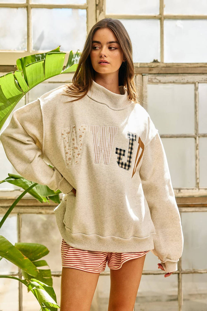 IT2594E-WWJD1 | WWJD Embroidered Mock-neck Sweatshirt - Baycreek & Co