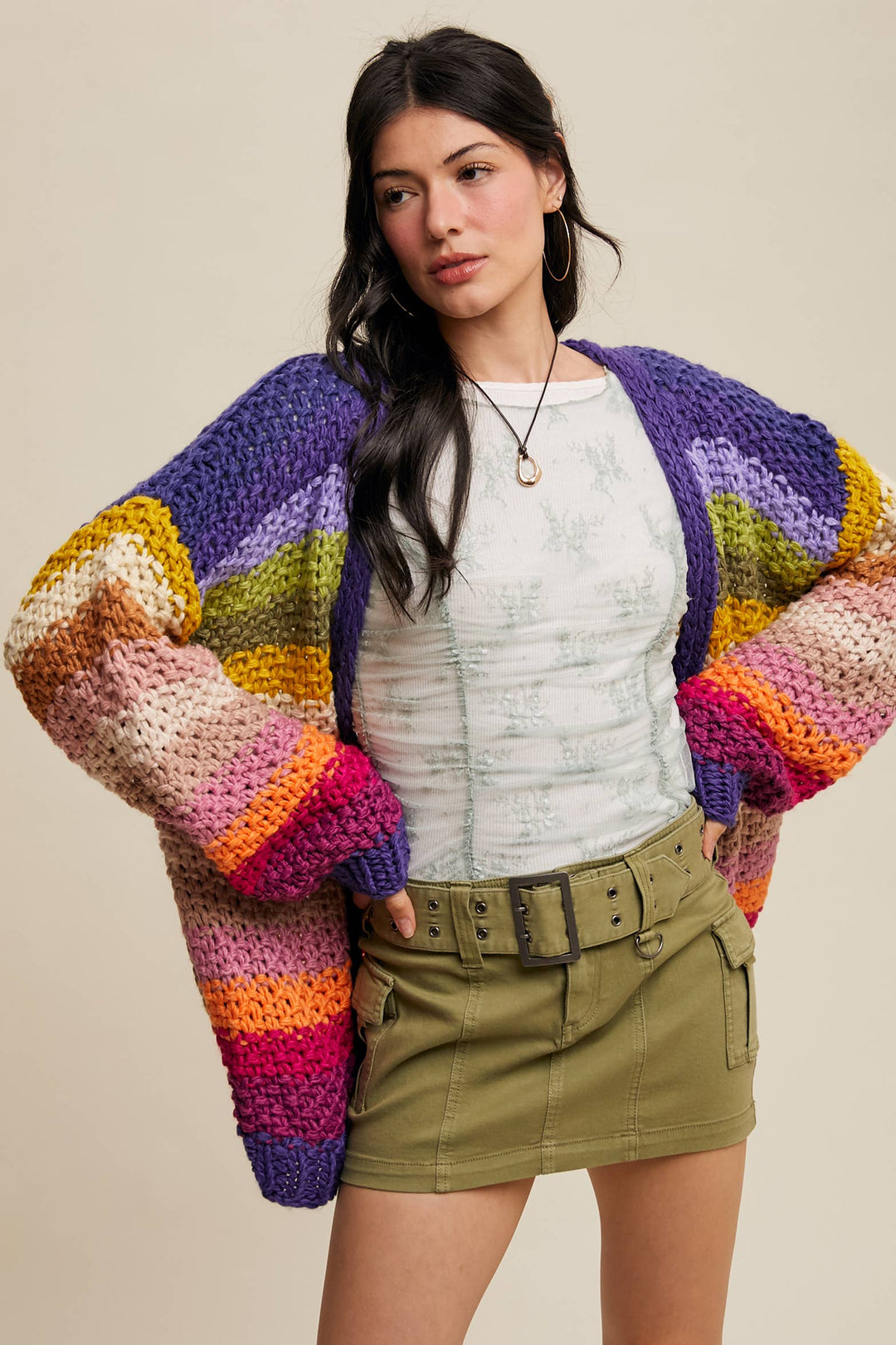 Rainbow Hand-Crochet Open Cardigan LSW0620 - Baycreek & Co