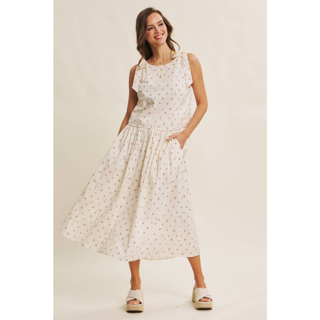 Cotton Cherry Midi Skirt