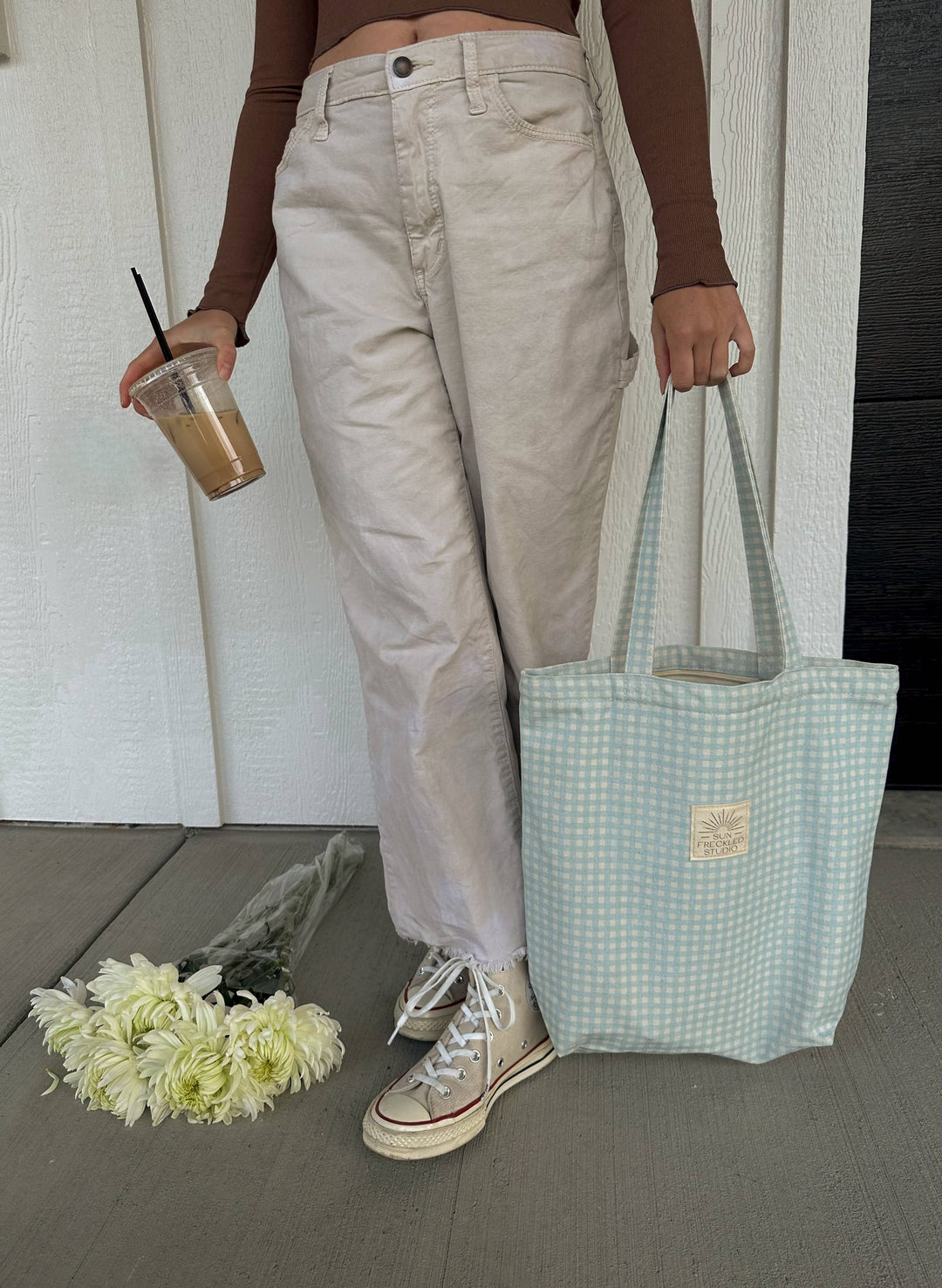 Blue Gingham Tote Bag