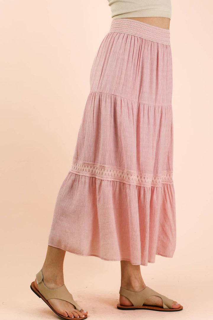 NS50200-Tiered Layers Solid Woven Mini Dress W/ Lace Trim - Baycreek & Co
