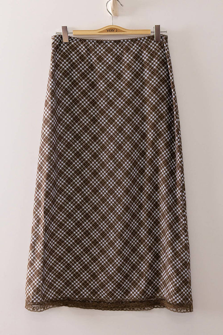 NS50220-Plaid Midi Skirt with elastic waistband : CHOCO MIX / S-M-L/2-2-2 - Baycreek & Co