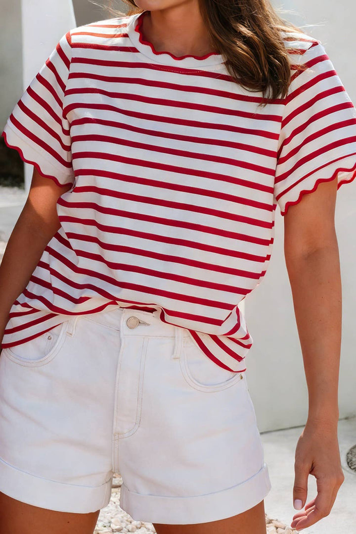 LDC Scalloped Trim Round Neck Stripe T Shirt| S-4X - Baycreek & Co