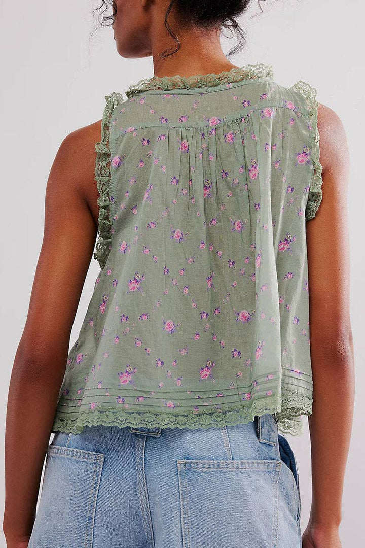 Lace-Trimmed Button-Front Tank - Baycreek & Co