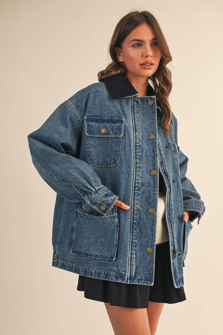 The Corduroy-Collar Denim Jacket