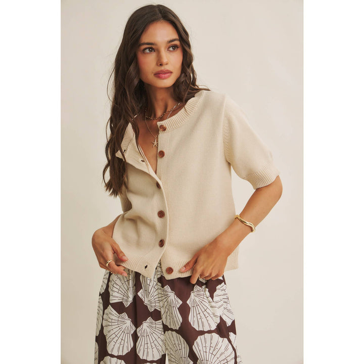 WEEKEND COFFEE COTTON KNIT CARDIGAN IN MINIMAL SILHOUETTE - Baycreek & Co