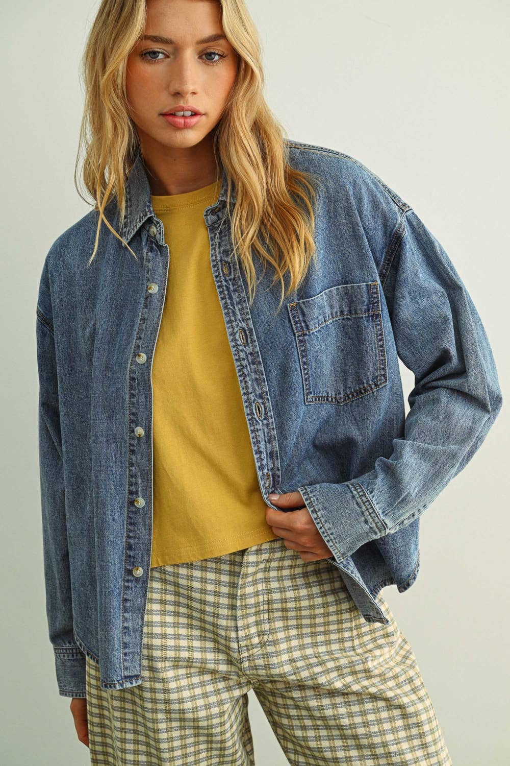 T6249   WASHED DENIM BUTTON DOWN SHIRTS - Baycreek & Co