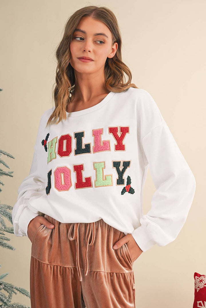Holly Jolly Embroidered Sweatshirt