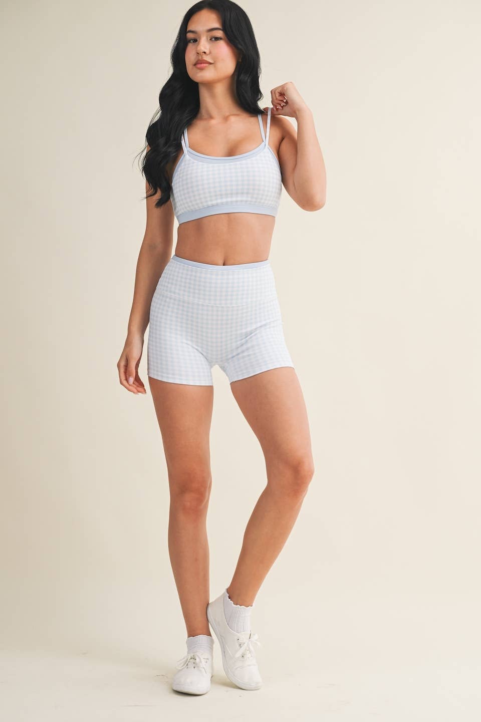 Gingham Print Double Layered Sports Bra - Baycreek & Co