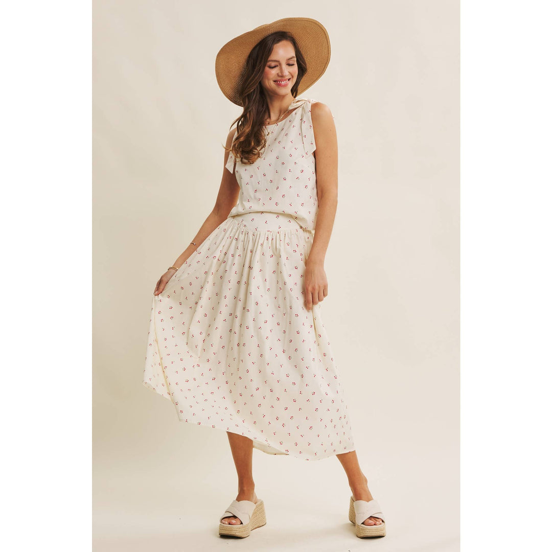 Cotton Cherry Midi Skirt