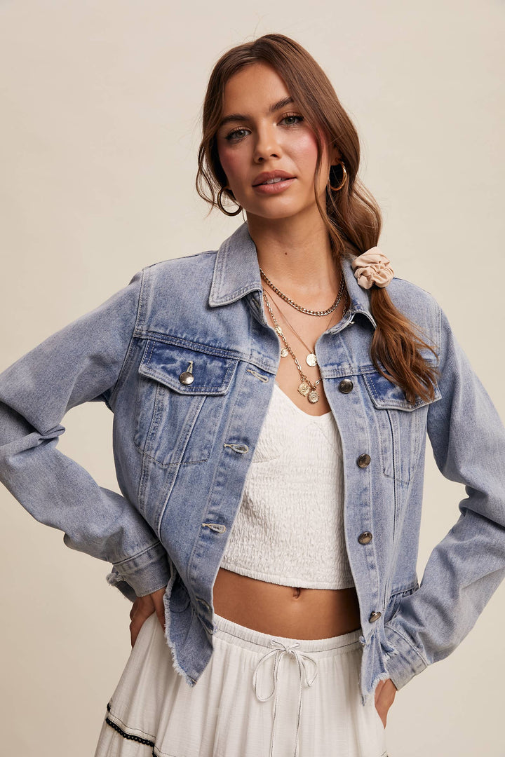 Ruffled Hem Denim Jacket - Baycreek & Co