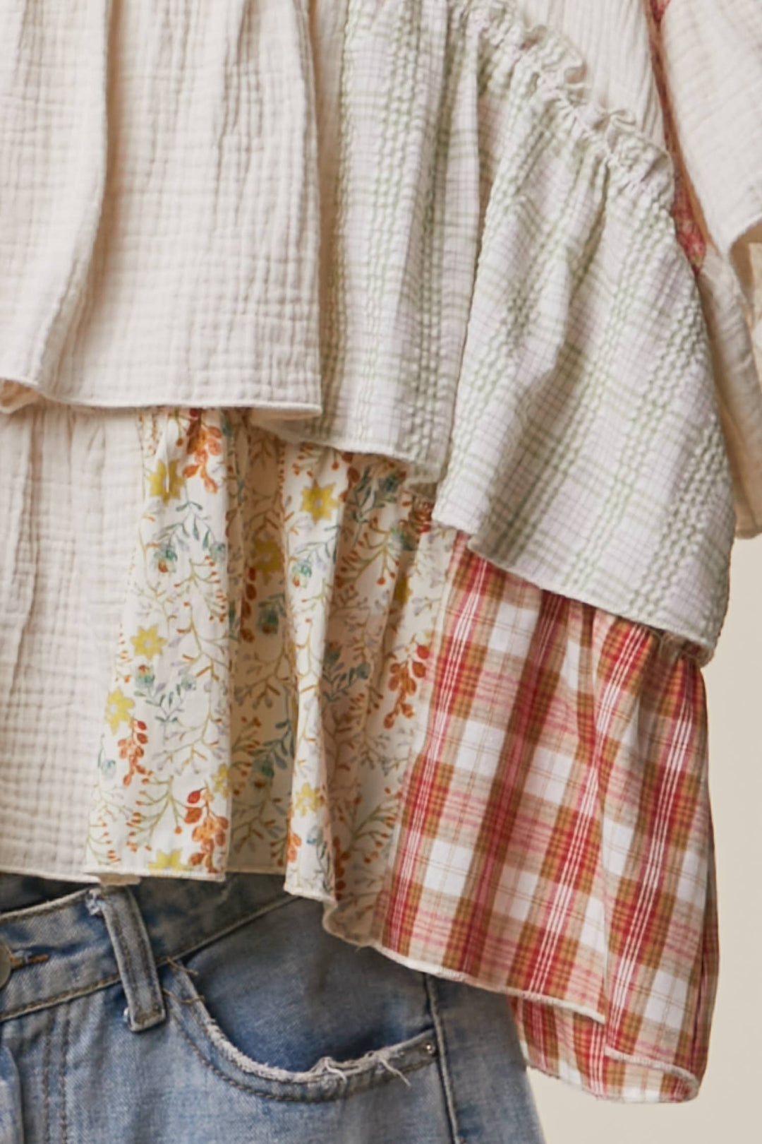 Vintage Patchwork Ruffle Hem Top - Baycreek & Co