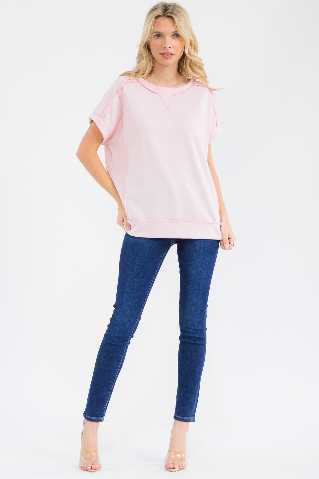 [PLUS SIZE] Textured Contrast Seam Short Sleeve Top T6240XL - Baycreek & Co