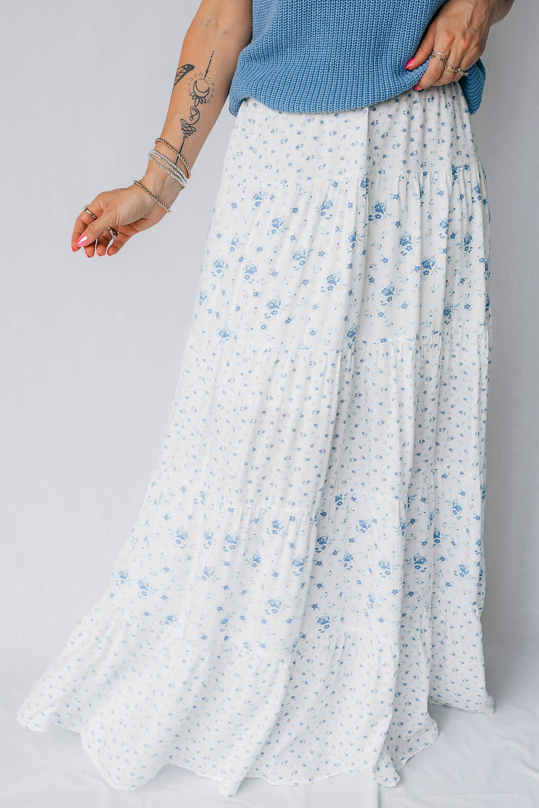LDC High Waist Tiny Floral Print Boho Maxi Skirt - Baycreek & Co