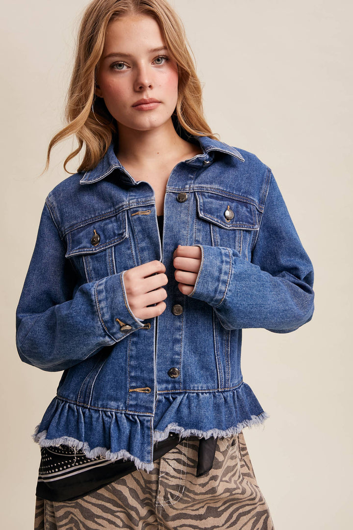 Ruffled Hem Denim Jacket - Baycreek & Co