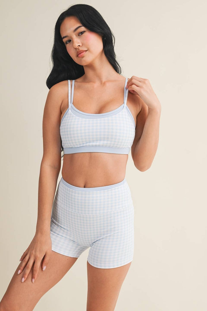 Gingham Print Double Layered Sports Bra - Baycreek & Co
