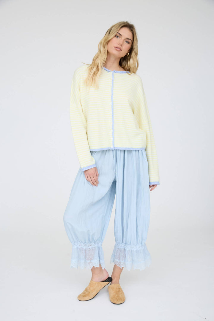 STRIPE RAW EDGE BUTTON DOWN LONG SLEEVE CARDIGAN - Baycreek & Co