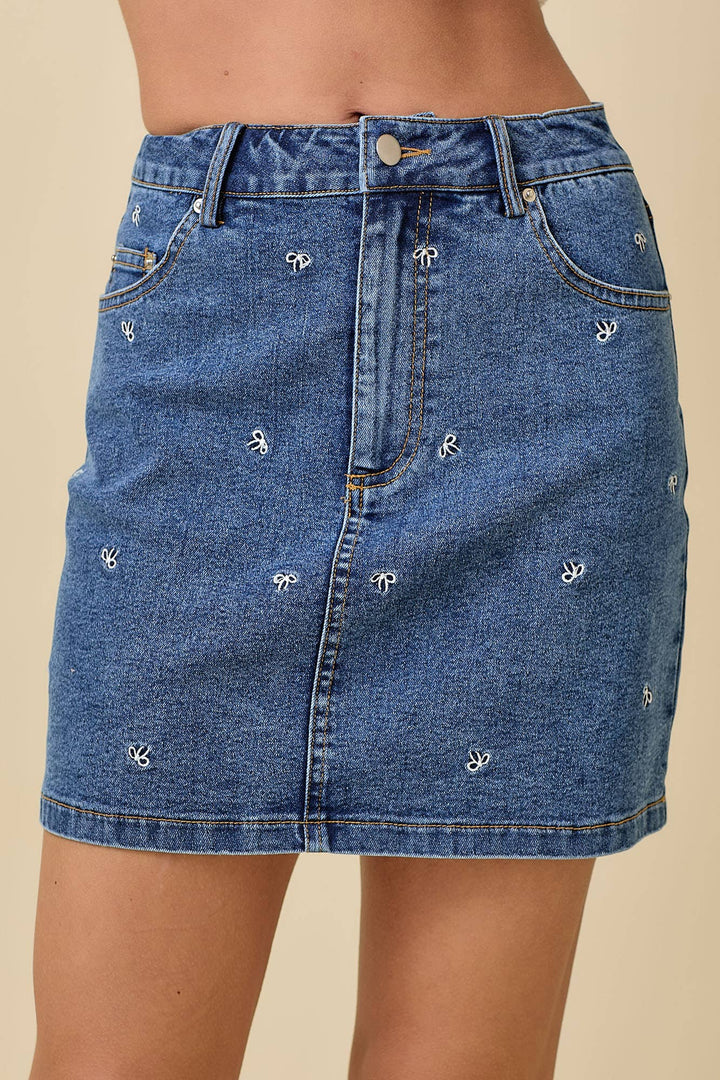Lydia Embroidered Denim Skirt