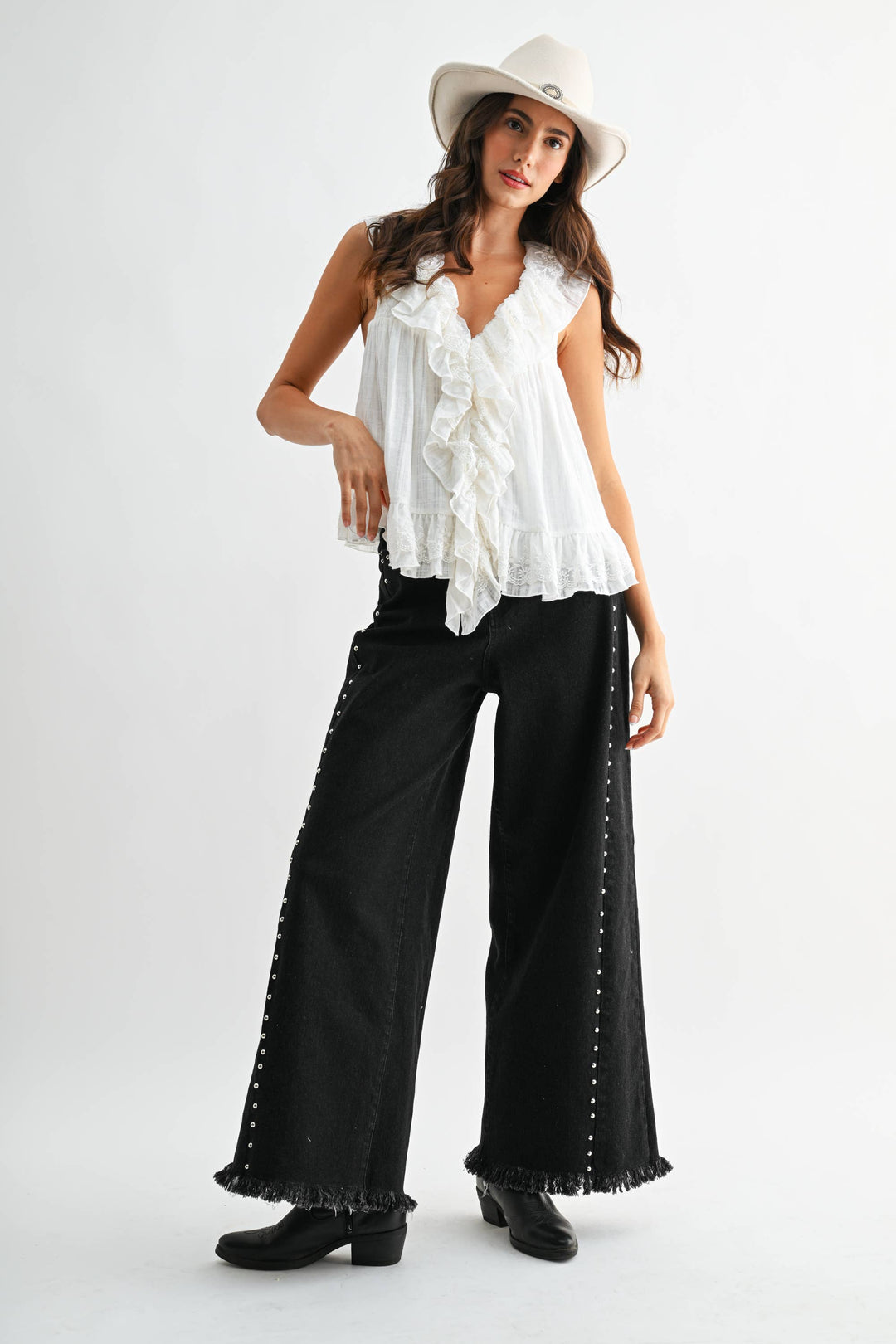Black Wide-Leg Stud Pants - Baycreek & Co