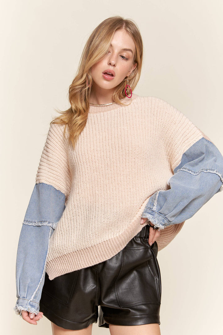 Denim Contrast Knit Sweater