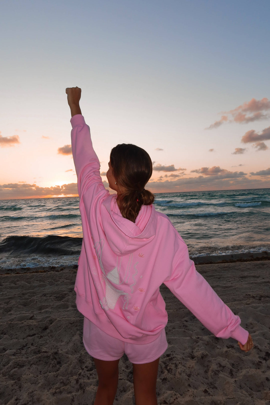 Lottie Pink Bikini Beaded Ocean Hoodie 100% Cotton - Baycreek & Co