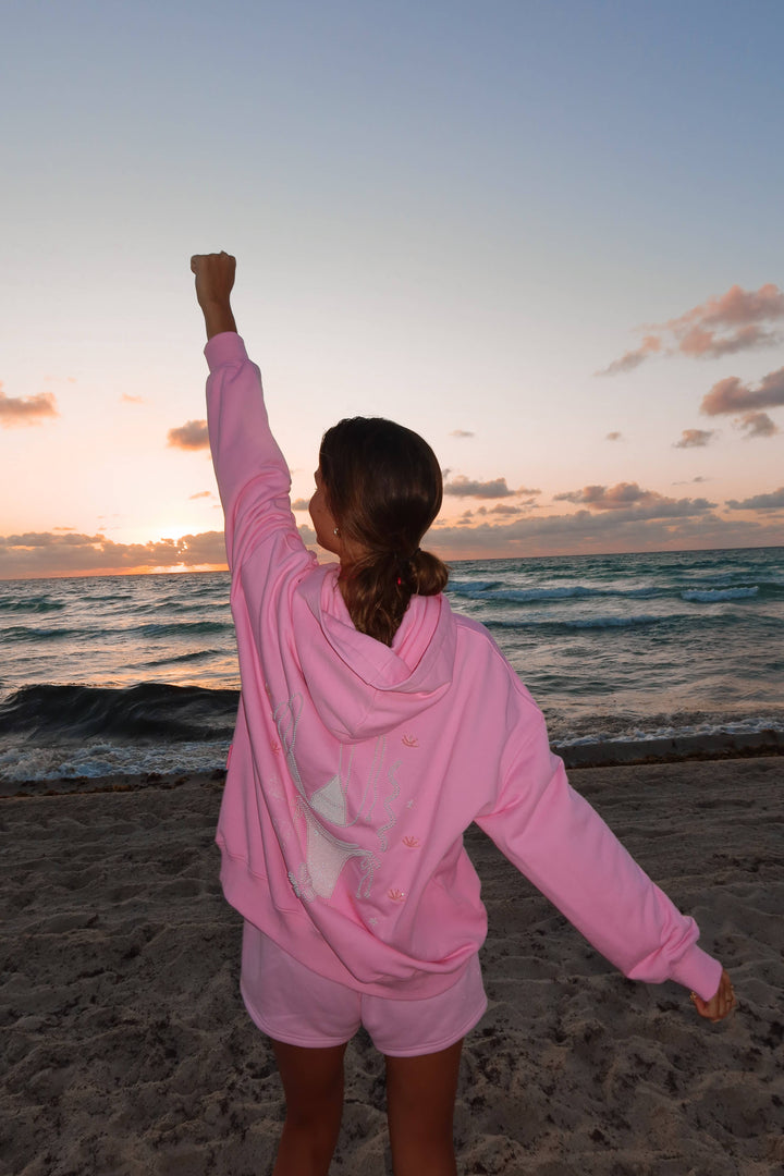 Lottie Pink Bikini Beaded Ocean Hoodie 100% Cotton - Baycreek & Co
