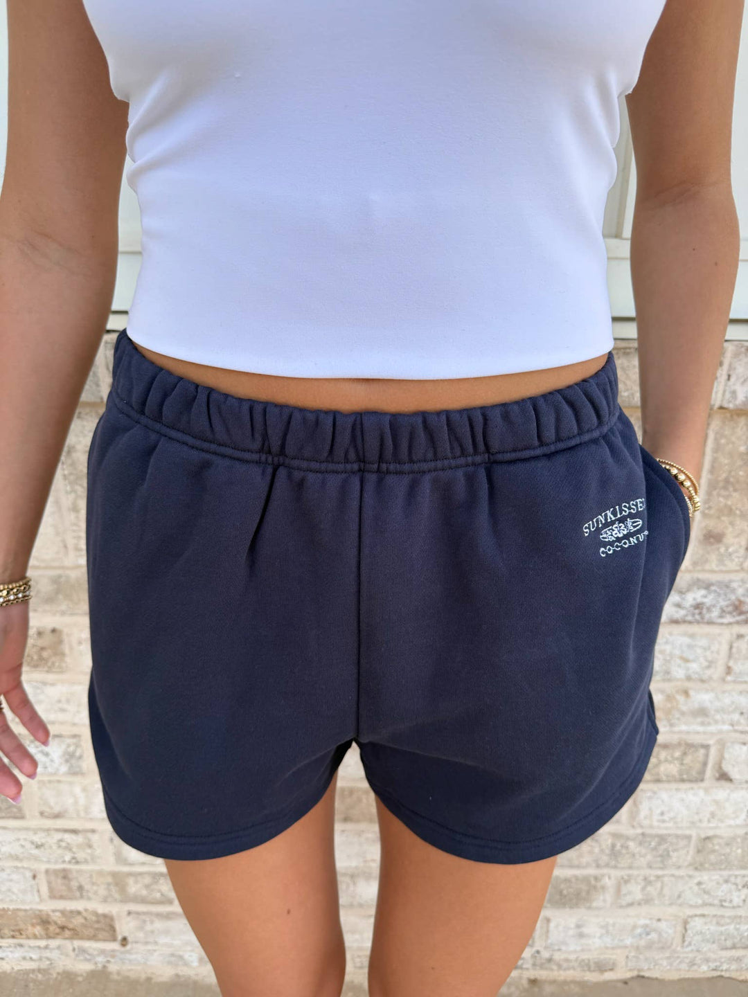 Navy Blue Embroidered Sweat Shorts 100% Cotton - Baycreek & Co