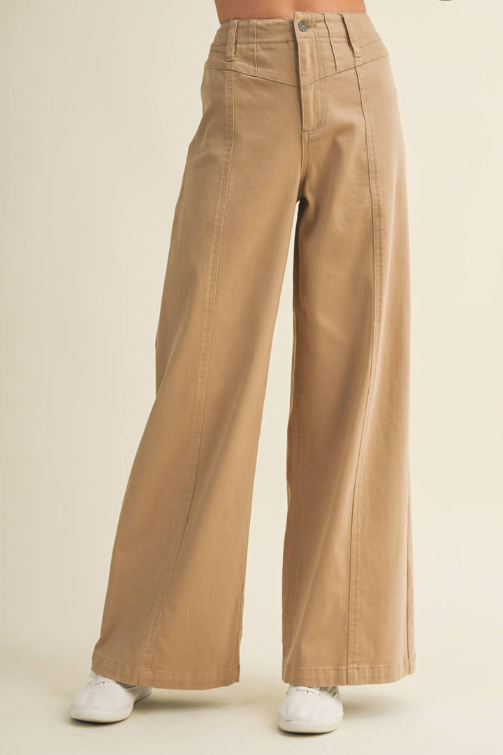 Center-Seam High-Waist Wide-Leg Trousers: TAUPE / S - Baycreek & Co