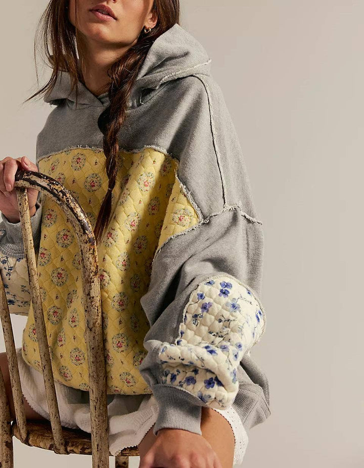 Quilted Floral Patchwork Hoodie Sweatshirt - Baycreek & Co