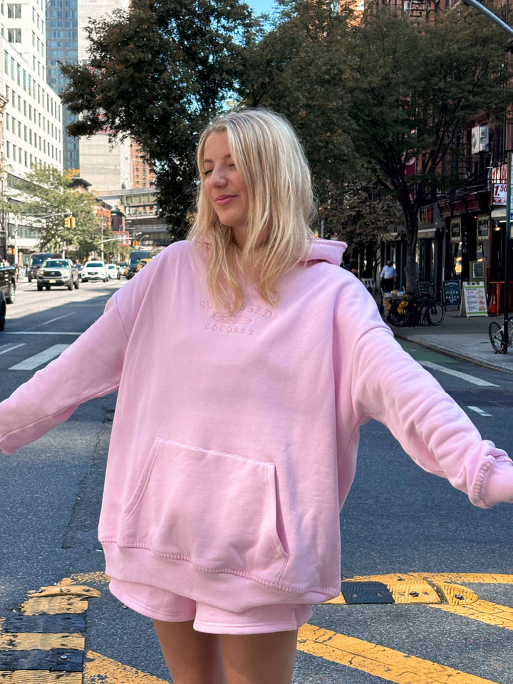 Light Pastel Magenta Stitched Sunkissedcoconut Logo Hoodie 100% Cotton - Baycreek & Co