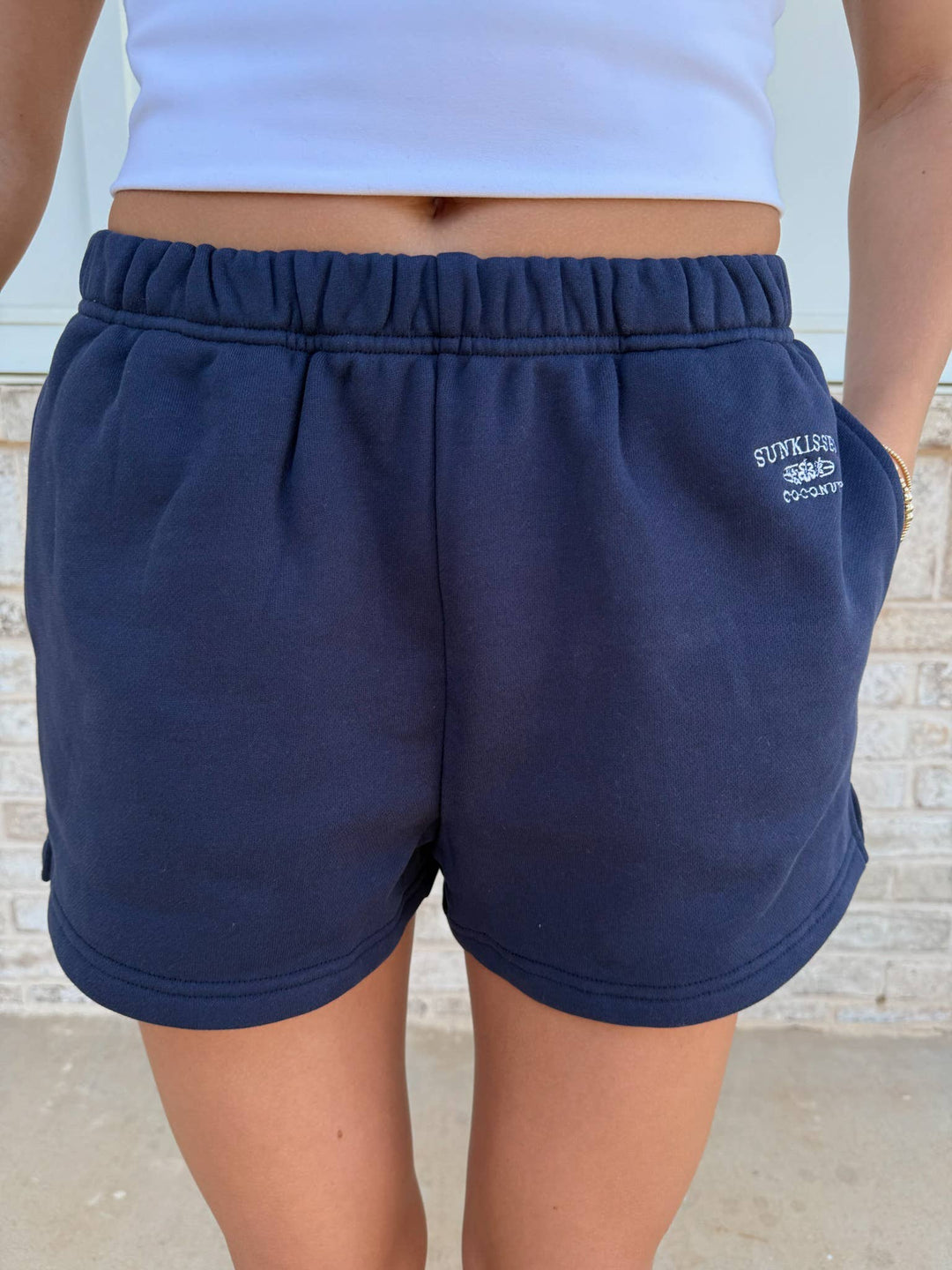 Navy Blue Embroidered Sweat Shorts 100% Cotton - Baycreek & Co