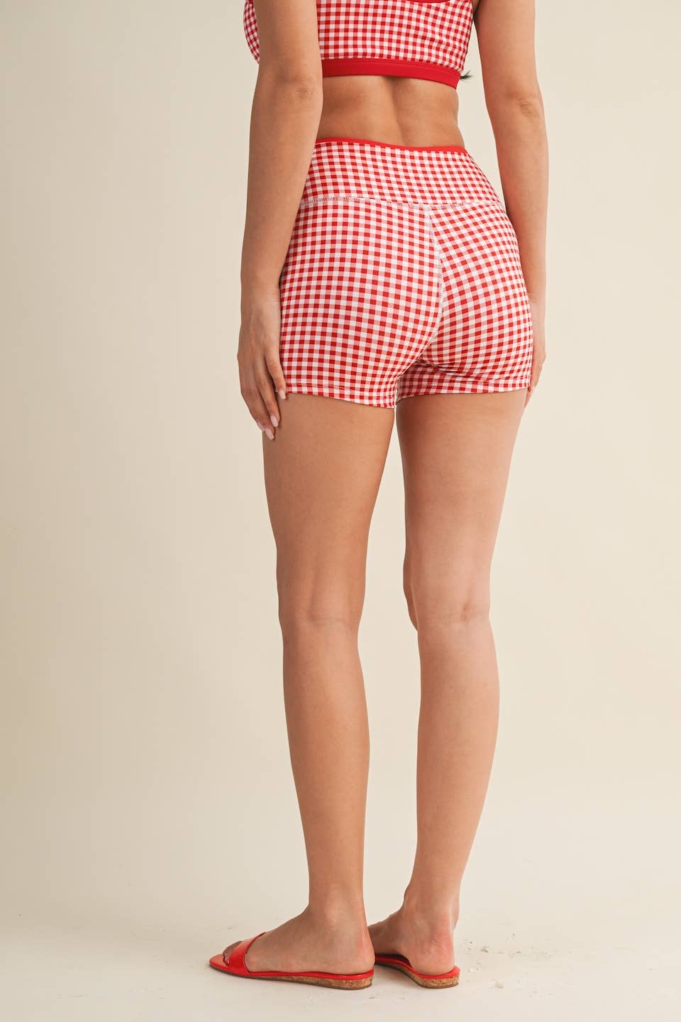 Gingham Print Contrast Binding Biker Shorts - Baycreek & Co
