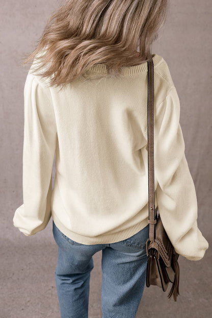 Pleated Sleeve Hollow Detail Button Sweater Cardigan