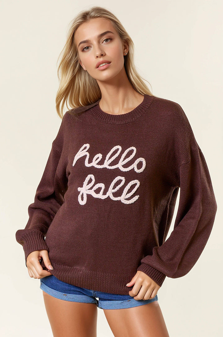 “Hello Fall” Brown Sweater