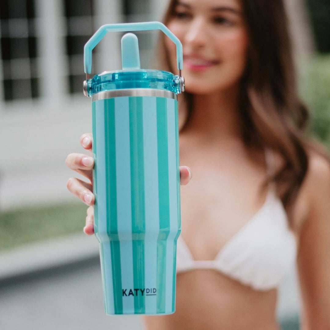Aqua & Green Striped 30 Oz Cup