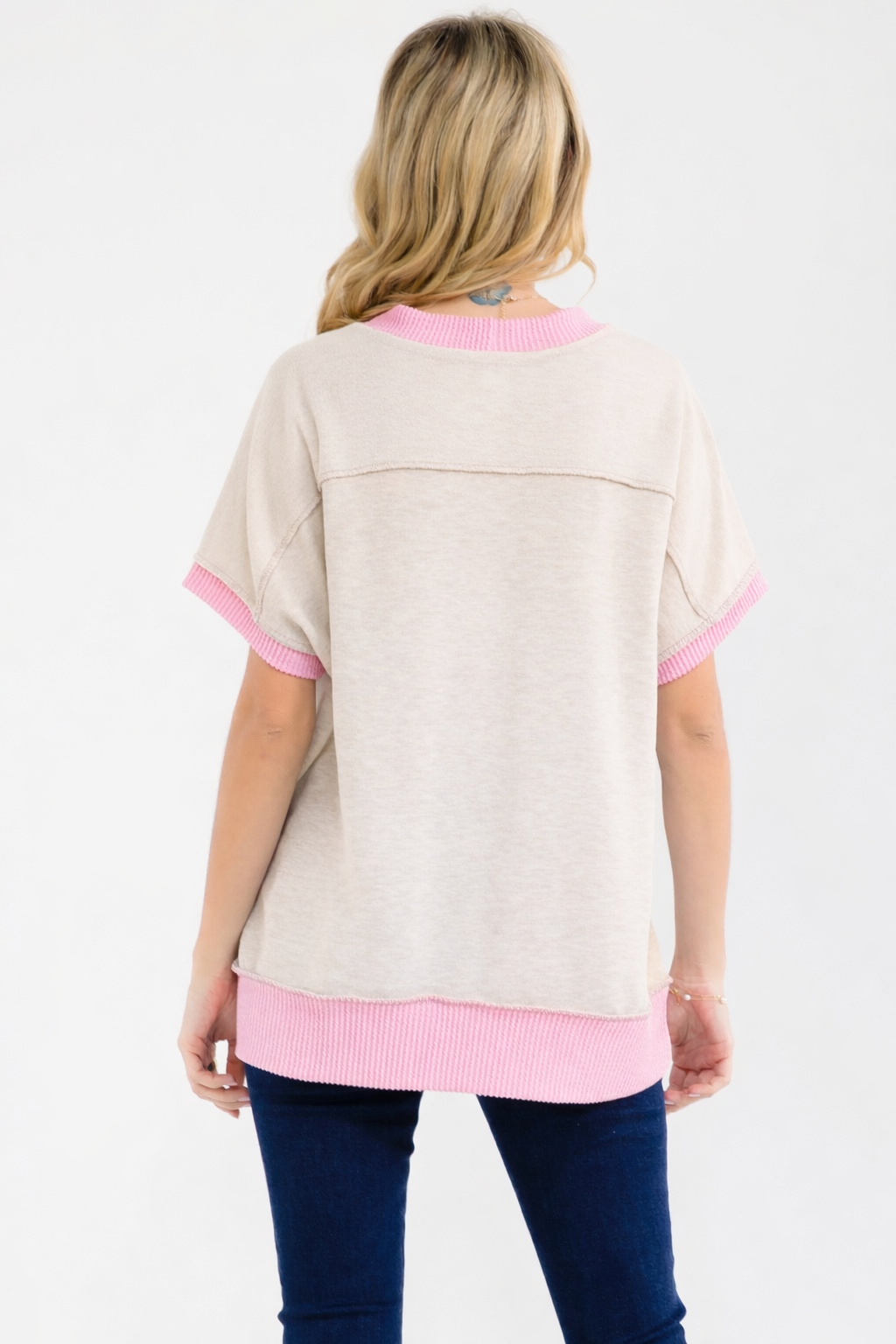 [PLUS SIZE] Textured Contrast Exposed Seam Top T6244XL - Baycreek & Co